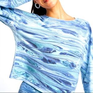 DEVALA Ocean Marble Pullover Crop Top Sz S